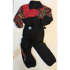 Vintage Ski Suit Womens One Piece Snowsuit  Retro 1990s Large Color Block